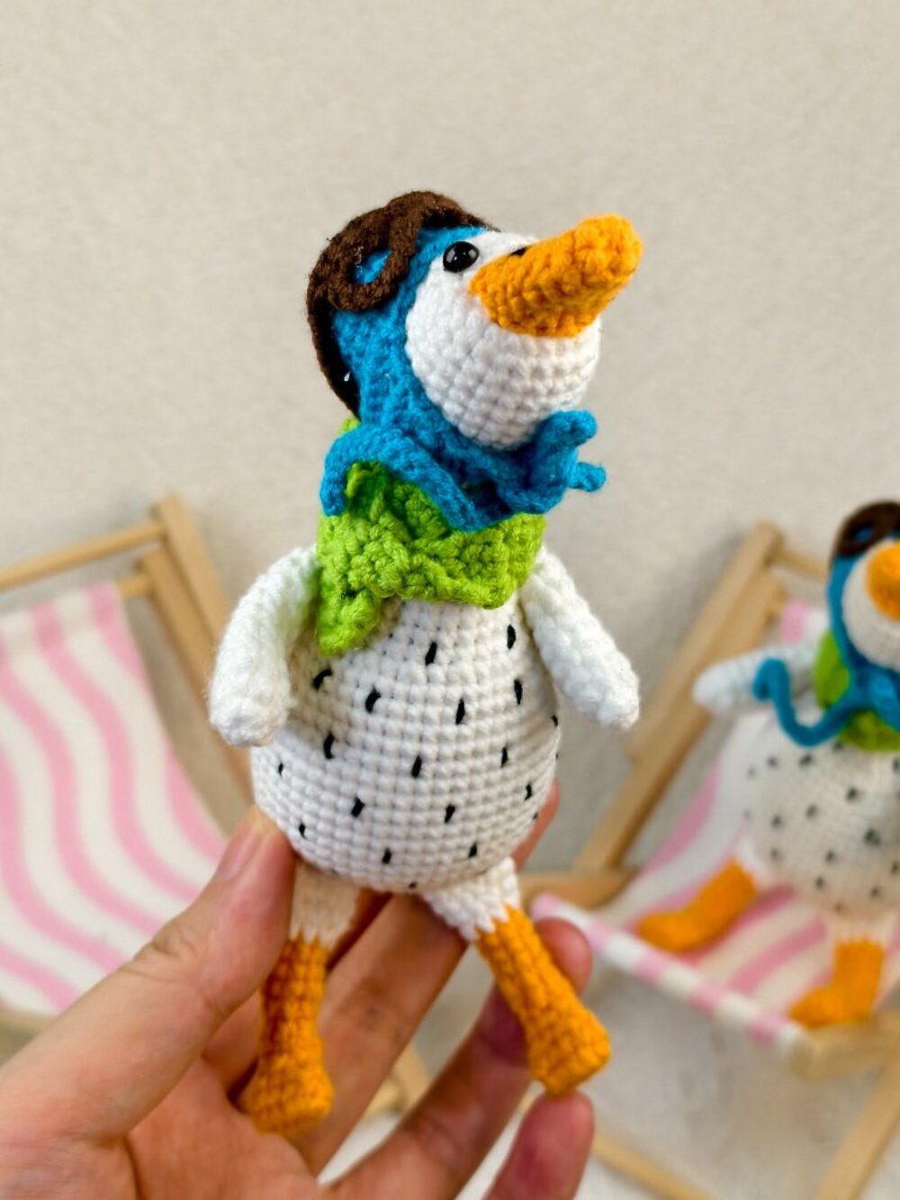Handmade Amigurumi Crochet Pilot Duck Plushie